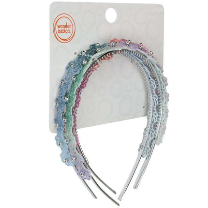 Wonder Nation Kids Ombre Glitter Flower Headband Set, 3-Piece