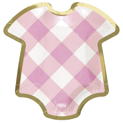 Way to Celebrate! Plaid Pink Onesie Baby Shower Paper Dessert Plates, 8.25in, 10ct